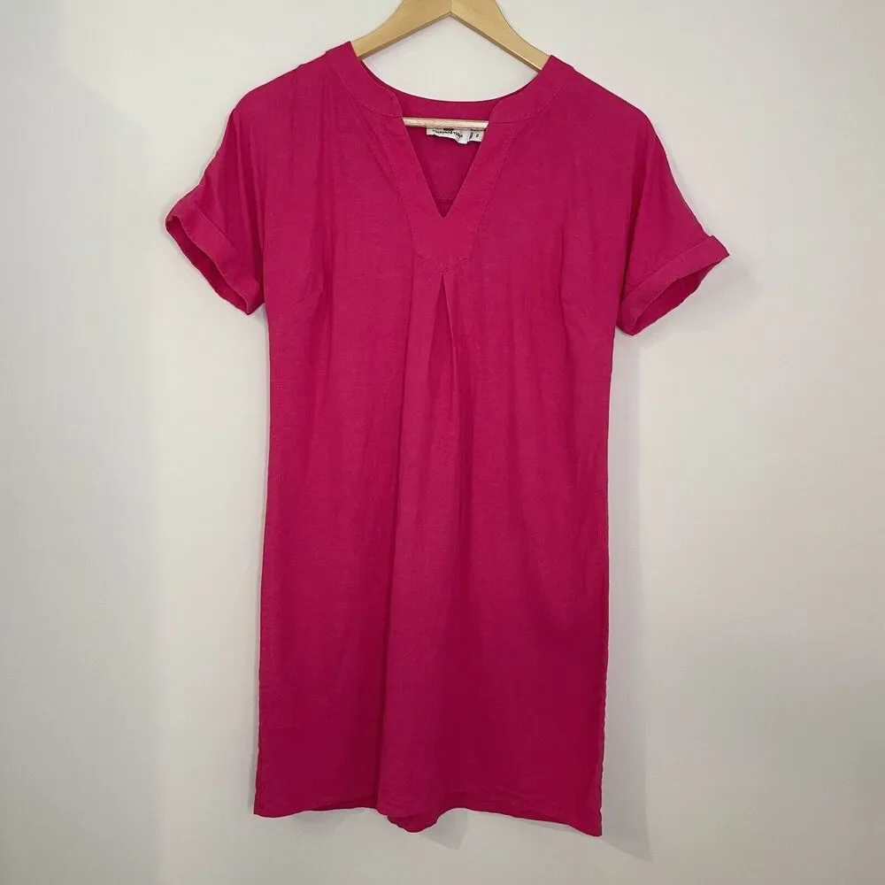 Vineyard Vines Linen Rayon Dolman Shift Dress Short Sleeve Barbie Pink Size 0 - Picture 2 of 13